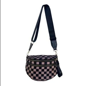 Checked Pink and Black Crossbody Bag with Adjustable Strap